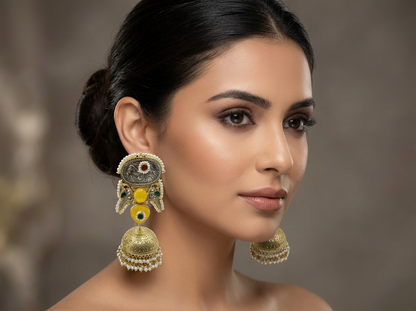 Statement Antique Jhumka with Pearl Detailing