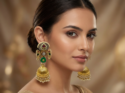 Fusion Dual Tone Jhumka With Biard Motif
