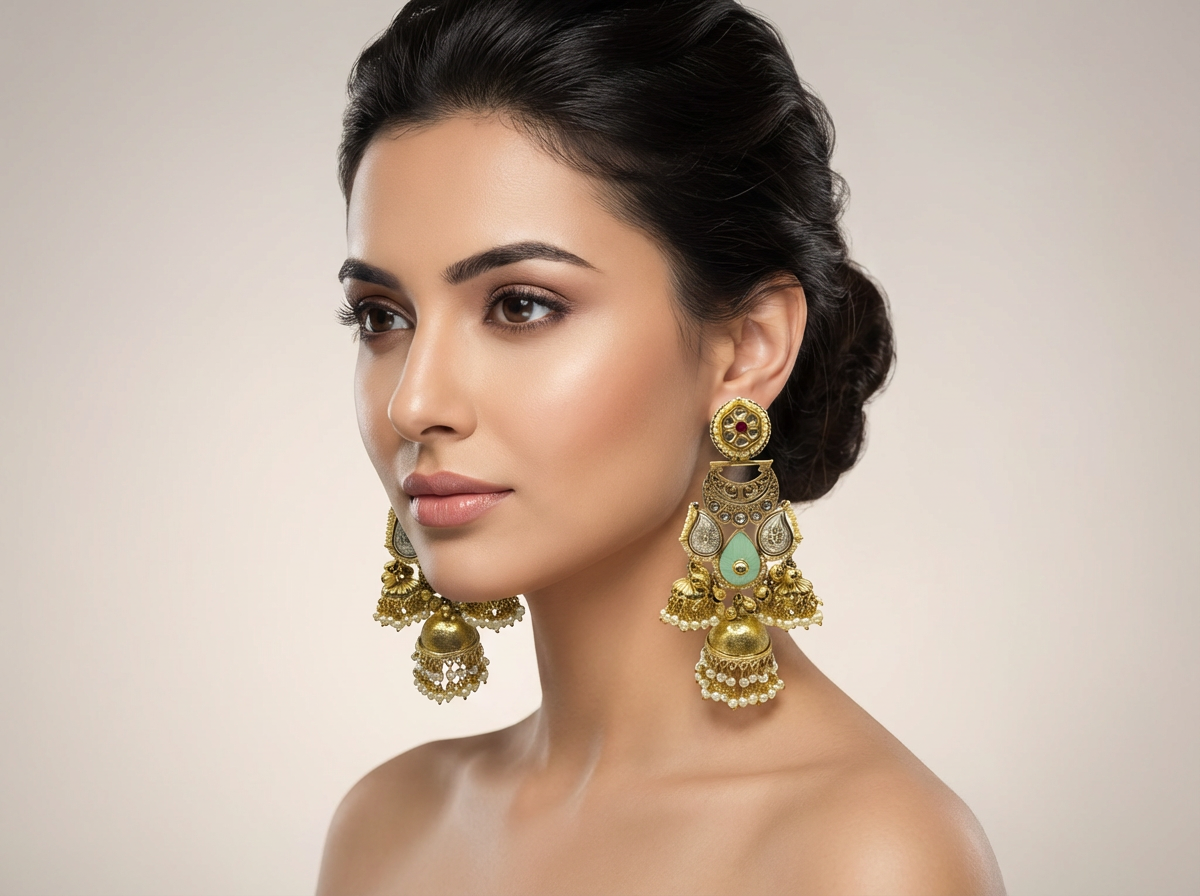 Statement Jhumka with Antique Gold Finish