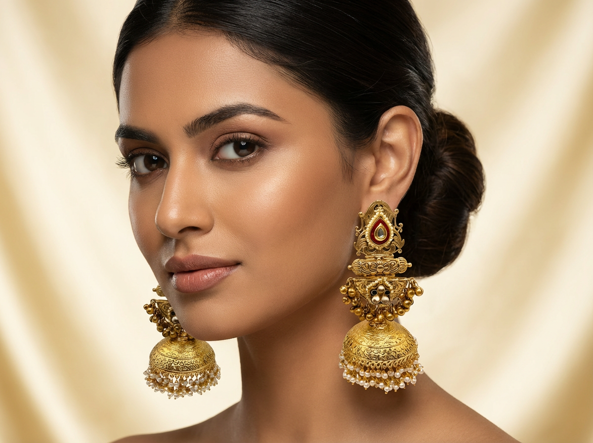 Temple-style Jhumka Crafted in Premium Brass