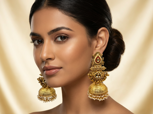 Temple-style Jhumka Crafted in Premium Brass