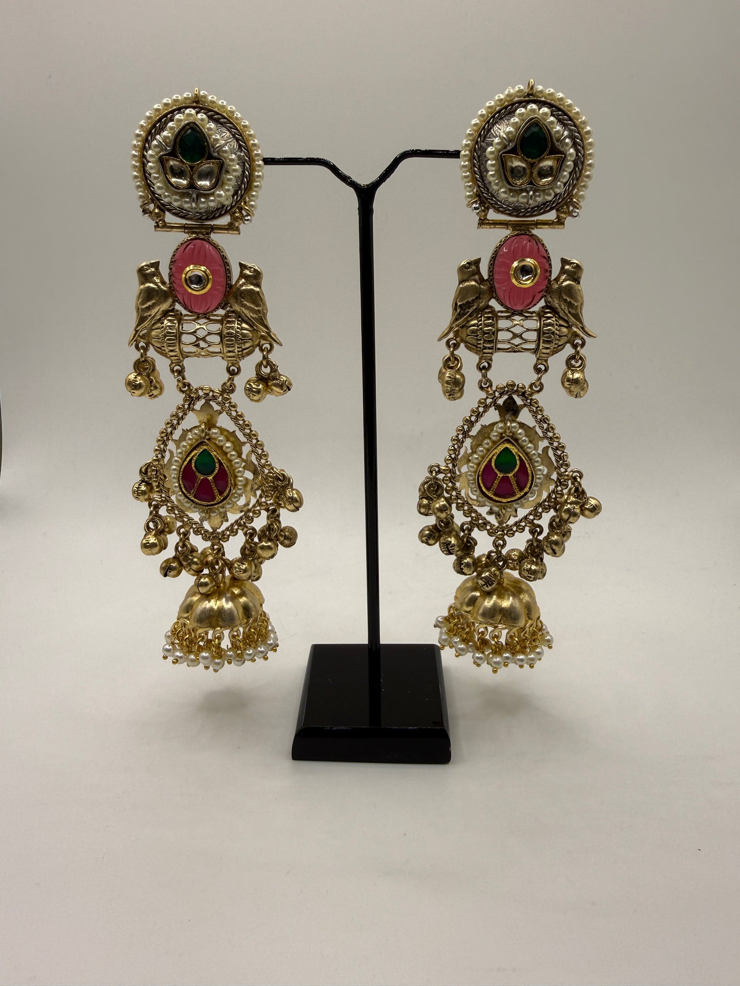 Indian Earrings Australia | Brass Handmade Pink & Green Jhumka Earrings