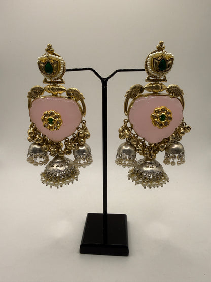 Statement Pink Stone Jhumka with Pink Stone
