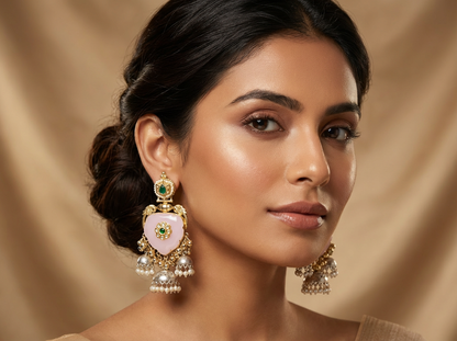 Statement Pink Stone Jhumka with Pink Stone