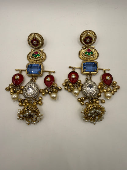 Statement Long Jhumka with Pearl Clusters