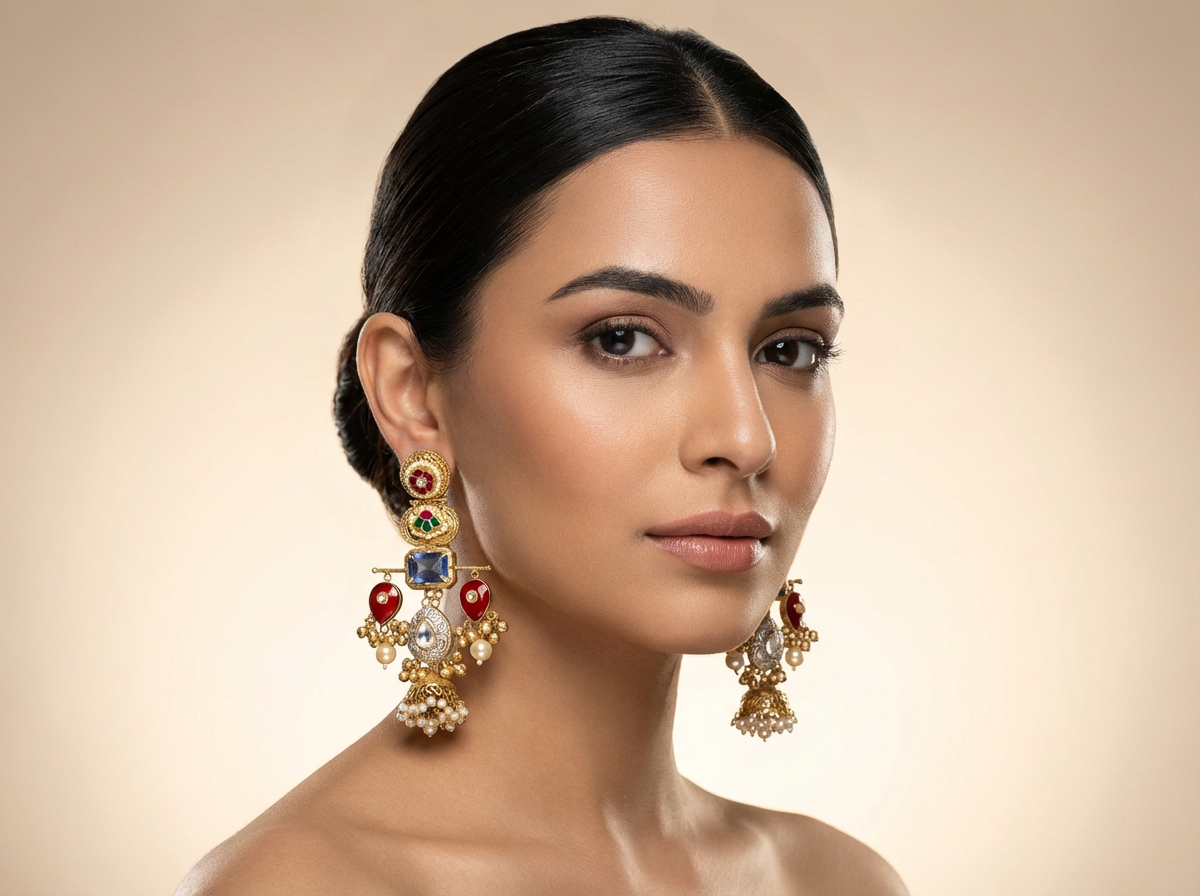 Statement Long Jhumka with Pearl Clusters