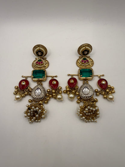 Statement Long Jhumka with Pearl Clusters