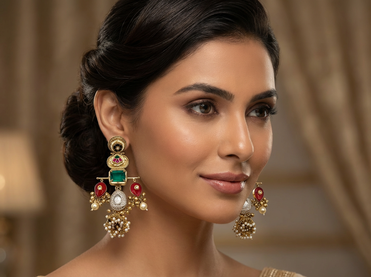 Statement Long Jhumka with Pearl Clusters