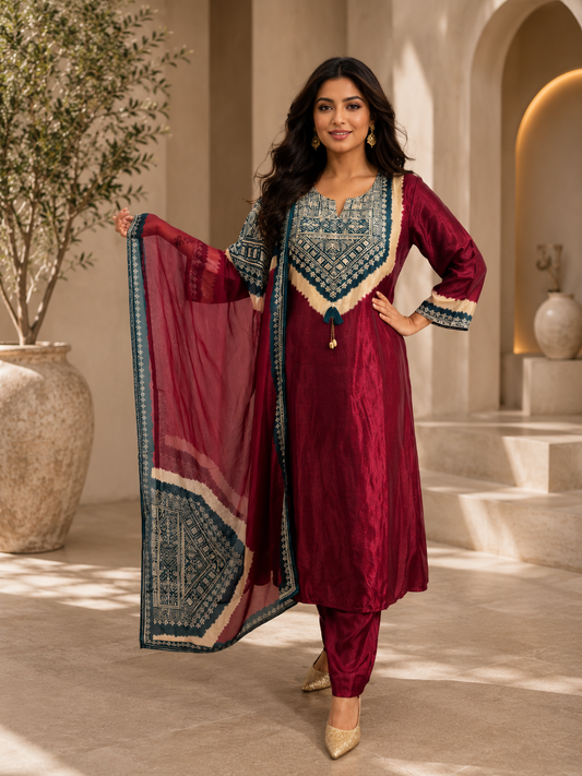 Gaji Silk Printed Suit Set with Dupatta