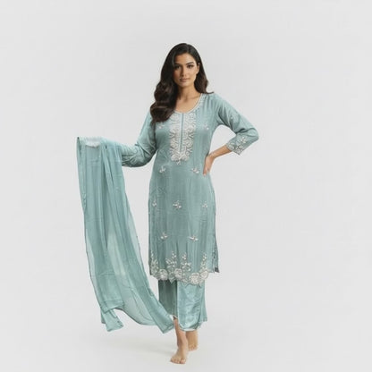 Sea Green Heavy Sequenced and Cut Dana Embroidered Set
