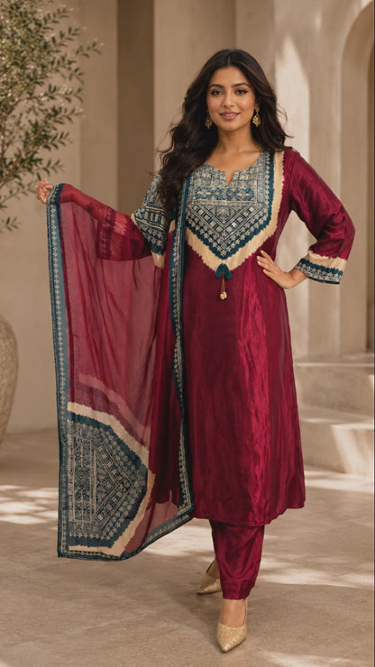 Gaji Silk Printed Suit Set with Dupatta